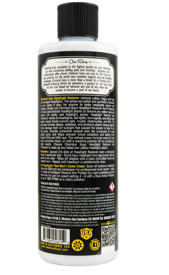 Headlight Restore and Protect, (Great for Cars, Trucks, SUVs, RVs, Motorcycles, & More) 16 fl oz