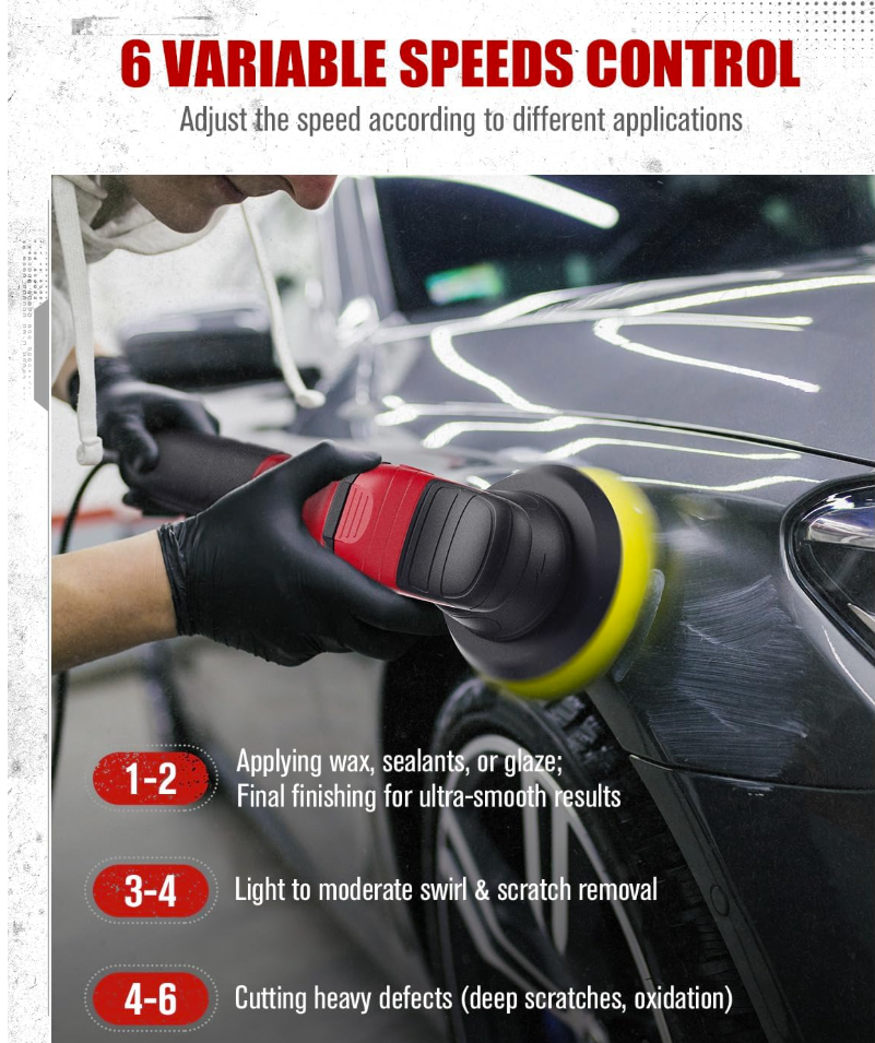 AVID POWER Dual Action Car Buffer Polisher, 6 Inch Orbital Polisher for Car Detailing with 6 Variable Speeds, Detachable Handle & 3 Polishing Pads