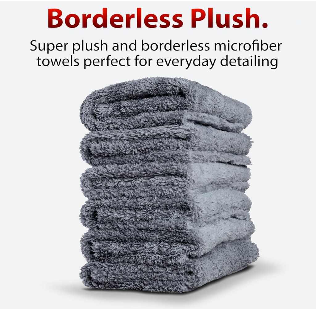 Borderless Grey Microfiber Towel (6pk) - Premium Ultra Soft Car Detailng Towel Cloths, 480gsm