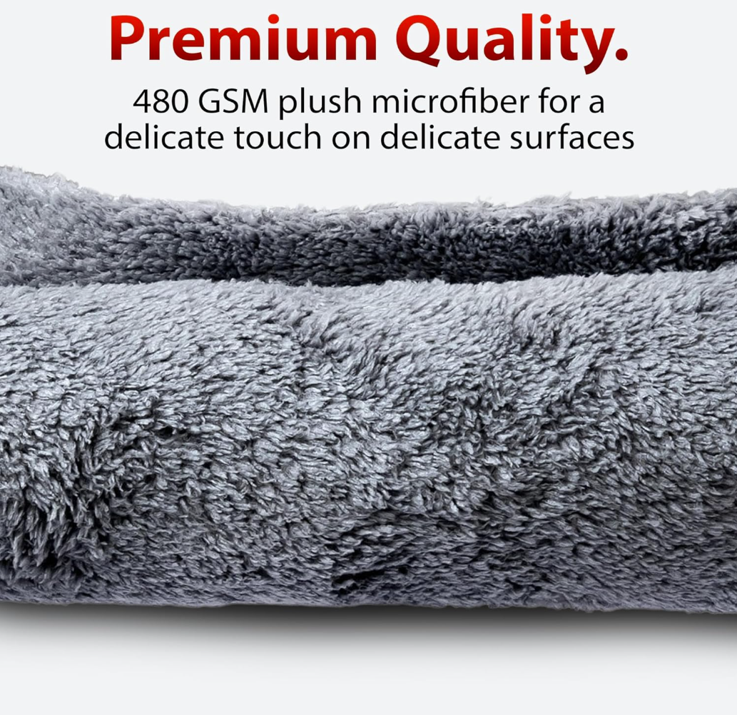 Borderless Grey Microfiber Towel (6pk) - Premium Ultra Soft Car Detailng Towel Cloths, 480gsm
