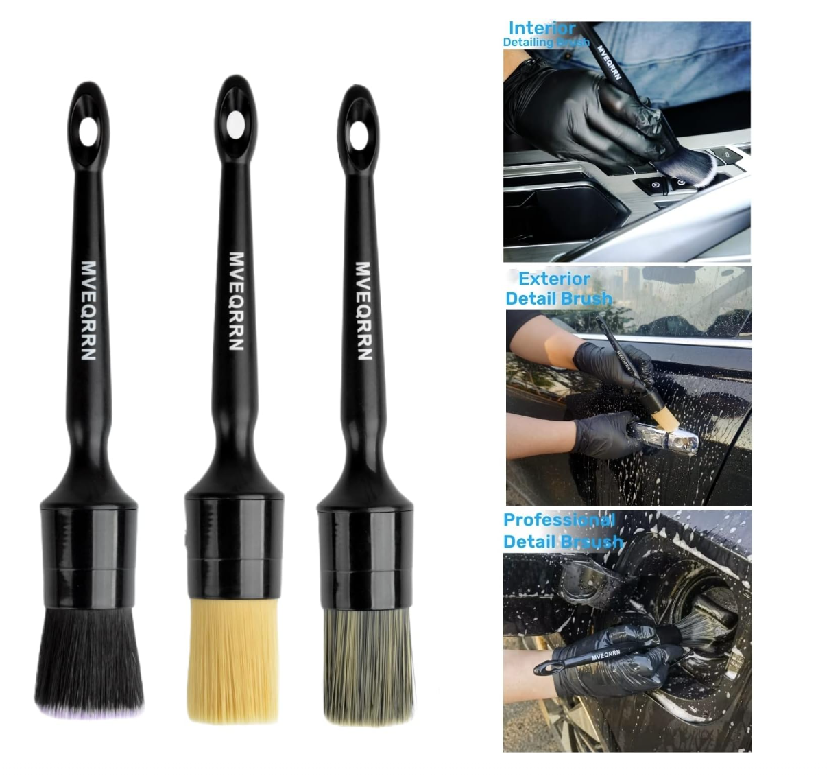 6pcs Car Detailing Brush Set-2pcs Boars Hair Car Detailing Brushes,2pcs Ultra Soft No Scratch Detailing Brush