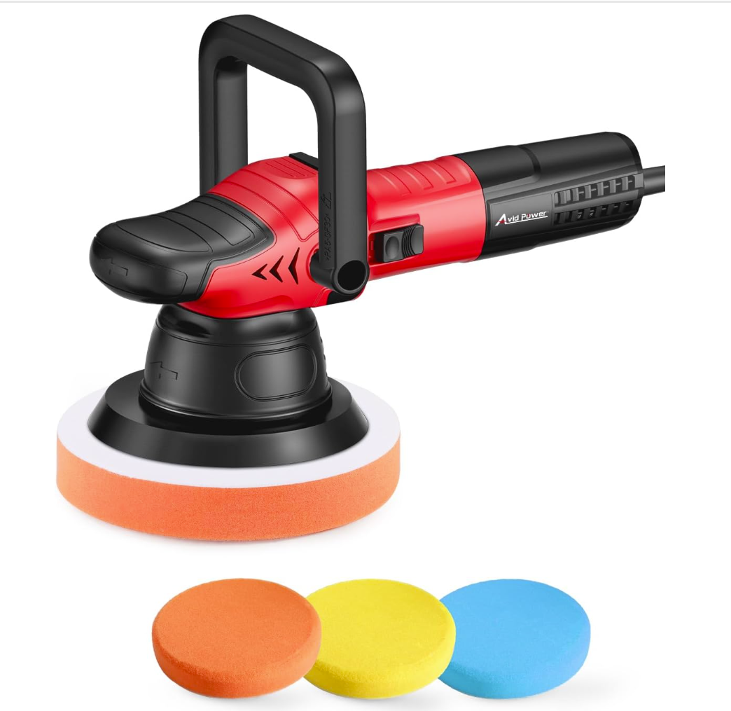 AVID POWER Dual Action Car Buffer Polisher, 6 Inch Orbital Polisher for Car Detailing with 6 Variable Speeds, Detachable Handle & 3 Polishing Pads