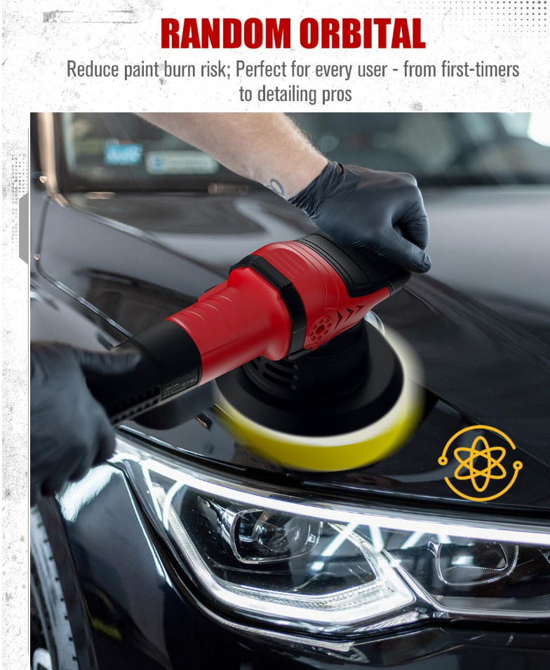 AVID POWER Dual Action Car Buffer Polisher, 6 Inch Orbital Polisher for Car Detailing with 6 Variable Speeds, Detachable Handle & 3 Polishing Pads